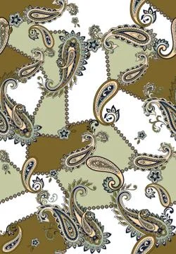 Seamless colored Paisley pattern, patch for print, fabric, textile design on whi Stock Illustration