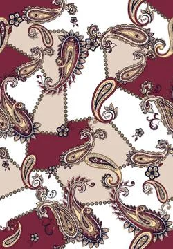 Seamless colored Paisley pattern, patch for print, fabric, textile design on whi Stock Illustration