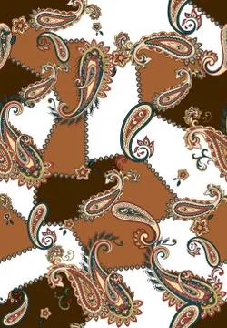 Seamless colored Paisley pattern, patch for print, fabric, textile design on whi Stock Illustration