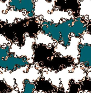 Seamless colored pattern of baroque, patch for print, fabric, textile design. Stock Illustration