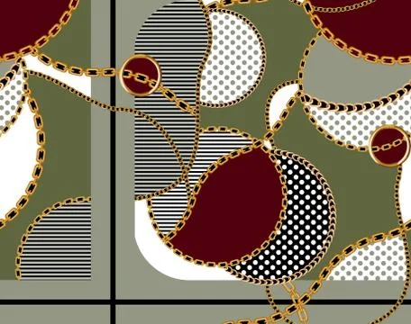 Seamless colored pattern with gold chains, patch for print, fabric, textile desi Stock Illustration