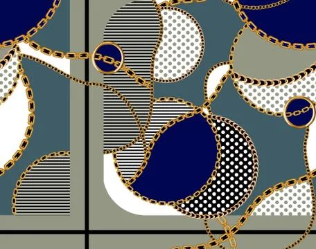 Seamless colored pattern with gold chains, patch for print, fabric, textile desi Stock Illustration
