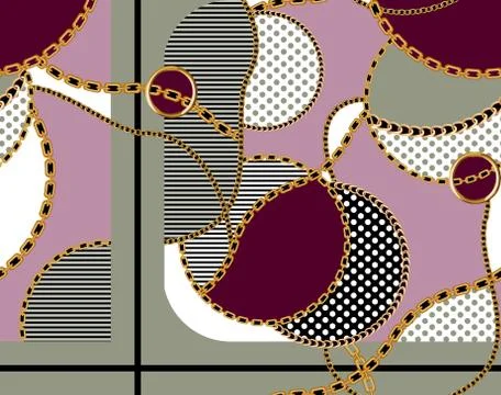 Seamless colored pattern with gold chains, patch for print, fabric, textile desi Stock Illustration