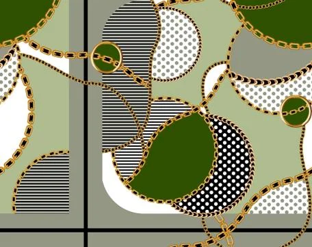 Seamless colored pattern with gold chains, patch for print, fabric, textile desi Stock Illustration