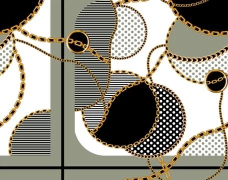Seamless colored pattern with gold chains, patch for print, fabric, textile desi Stock Illustration
