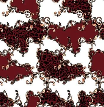 Seamless colored pattern of leopard and baroque, patch for print, fabric, textil Stock Illustration