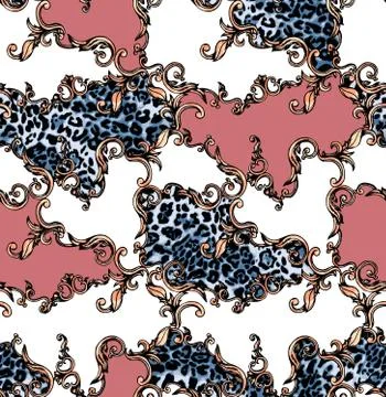 Seamless colored pattern of leopard and baroque, patch for print, fabric, textil Stock Illustration