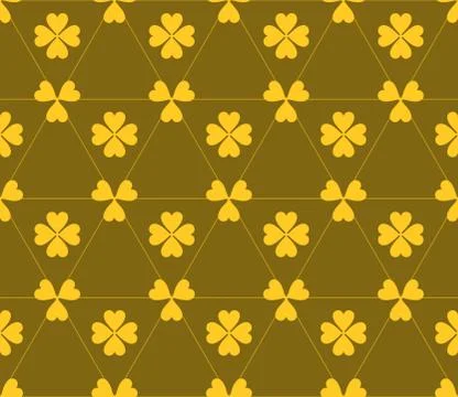 Seamless colored pattern. Print of yellow clovers four and three leaves and l Stock Illustration