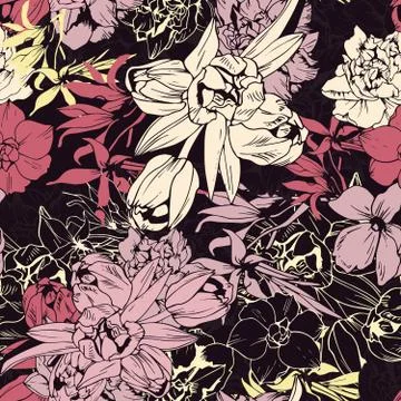 Seamless colored pattern, spring flowers Stock Illustration