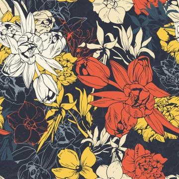 Seamless colored pattern, spring flowers Stock Illustration