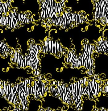 Seamless colored pattern of zebra and baroque, patch for print, fabric, textile Stock Illustration