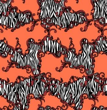 Seamless colored pattern of zebra and baroque, patch for print, fabric, textile Stock Illustration