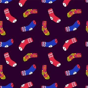 Seamless colored socks background. Cartoon cute socks in the form of a pattern Stock Illustration