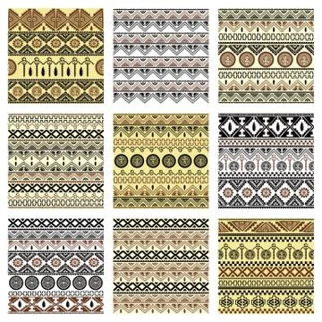 Seamless colorful aztec native tribe pattern vector art set Stock Illustration