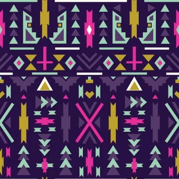 Seamless colorful aztec pattern. Dark background. Stock Illustration