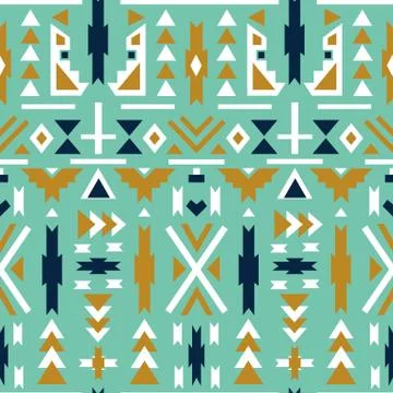 Seamless colorful aztec pattern. Green background. Stock-Illustration