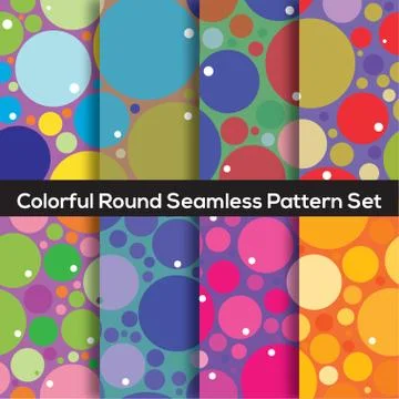 Seamless Colorful Circles Pattern Set Of 8 Vector Illustration Illustrazione stock