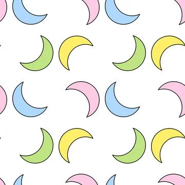 Seamless colorful crescent moon pattern Stock Illustration