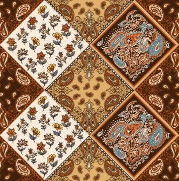 Seamless colorful diamond geometric pattern with small floral Stock Illustration