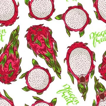 Seamless colorful dragon fruit Stock Illustration