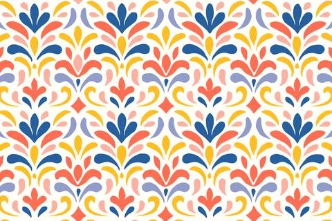 Seamless Colorful Floral Damask Pattern Background Illustrazione stock