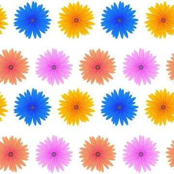Seamless Colorful Flower Pattern Spring Pink Blue Yellow Flowers Isolated ... Foto stock