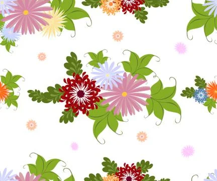 Seamless colorful flower pattern on white background. EPS10 vector illustration Stock Illustration
