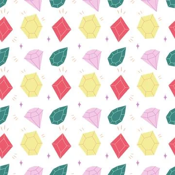Seamless Colorful Gemstone Pattern with Diamonds and Crystals Illustrazione stock