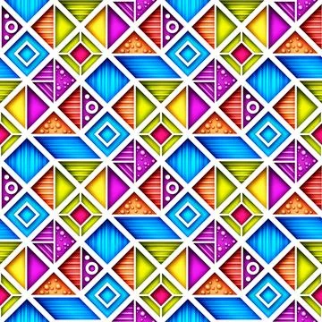 Seamless Colorful Geometric Pattern, Crazy Patchwork Quilt Ornament Illustrazione stock