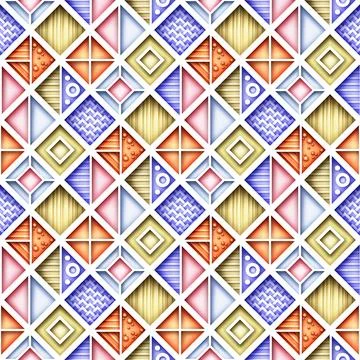 Seamless Colorful Geometric Pattern, Crazy Patchwork Quilt Ornament 스톡 일러스트