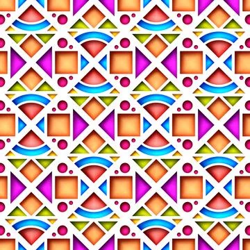 Seamless Colorful Geometric Pattern, Crazy Patchwork Quilt Ornament Illustrazione stock