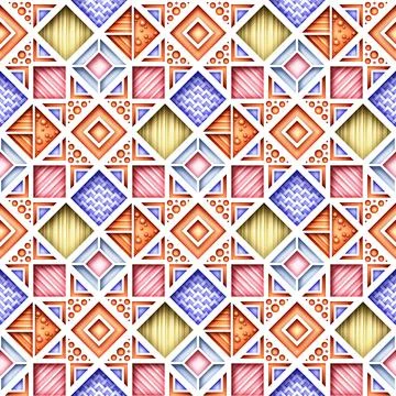Seamless Colorful Geometric Pattern, Crazy Patchwork Quilt Ornament Stock Illustration