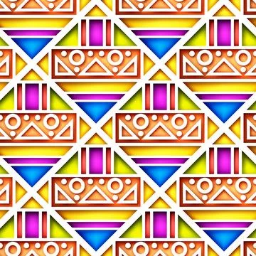 Seamless Colorful Geometric Pattern, Crazy Patchwork Quilt Ornament イラスト素材