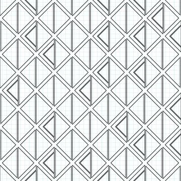 Seamless Colorful Geometric Pattern with Triangles, Drawn on Checkered Notebo Stock Illustration
