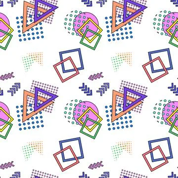 Seamless colorful geometric pattern with triangles, squares, and arrows Illustrazione stock