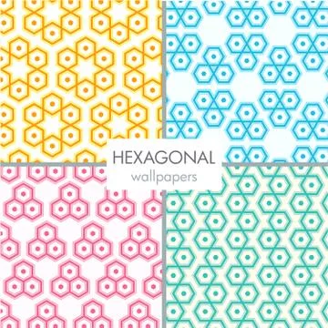 Seamless colorful hexagonal pattern wallpaper set 스톡 일러스트