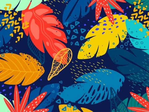 Seamless Colorful Leaves Pattern Background. Stock Illustration