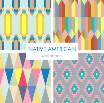 Seamless colorful native american pattern wallpaper set Stock Illustration