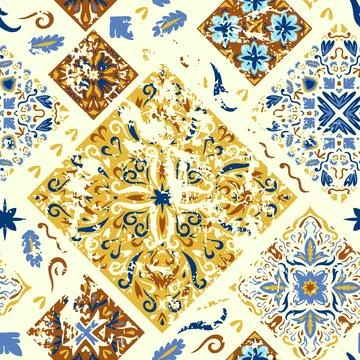 Seamless colorful patchwork. Azulejos tiles patchwork. Portuguese and Spanish Stock Illustration