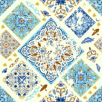 Seamless colorful patchwork. Azulejos tiles patchwork. Portuguese and Spanish Illustrazione stock