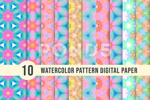 Seamless colorful pattern background with hand-drawn watercolor effect. Multi PSD Template