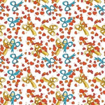 Seamless colorful pattern with bows and hearts. Stock Illustration