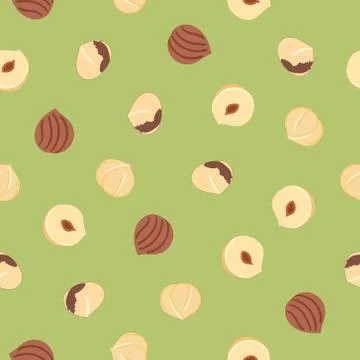 Seamless colorful pattern of hazelnut. Kitchen, cooking print. Stock Illustration