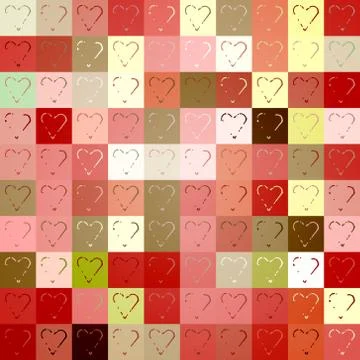 Seamless colorful pattern of squares and hearts Stock Illustration