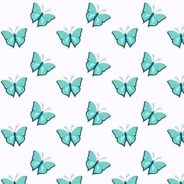 Seamless colorful pattern. Vector background with green butterflies Ilustração Stock