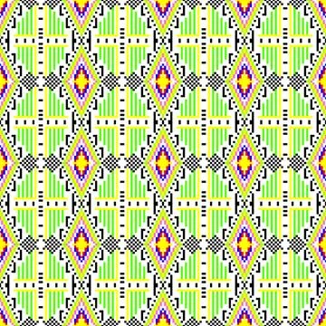 Seamless Colorful Pixel Geometric Pattern Inspired by Ethnic Textile Stock Illustration