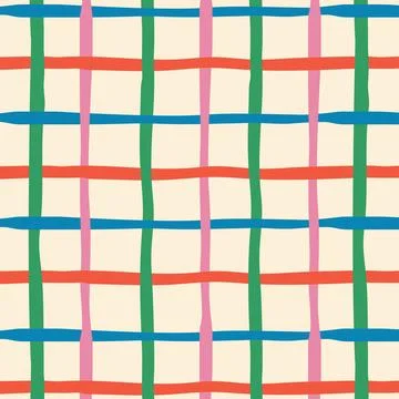 Seamless colorful plaid pattern in hand-drawn geometric style. Trendy check.. Illustrazione stock