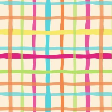 Seamless colorful plaid pattern in hand-drawn geometric style. Trendy check.. Stock Illustration