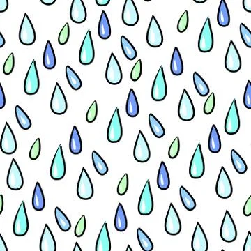 Seamless colorful rain drops pattern background on white Stock Illustration
