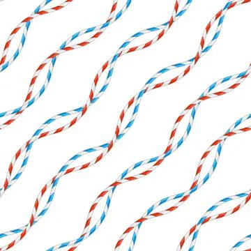Seamless Colorful Rope Pattern. Repeat Design. Curved Waves, Ropes, DNA. Red and Stock Illustration